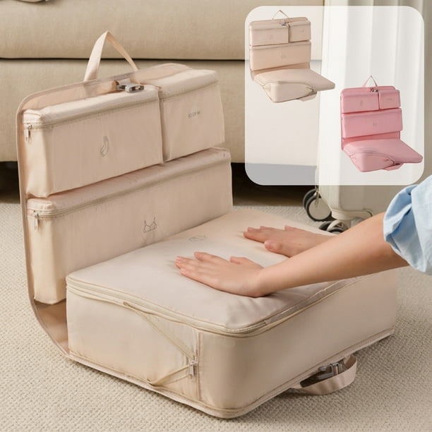 Bolsa De Almacenamiento De Fibra De Poliéster 1 Pieza Bolsa compresible de 17,72x12,60x3,15" para viajes Organizador portátil de ropa multicompartimento beige poliéster con cremallera JASKFLY