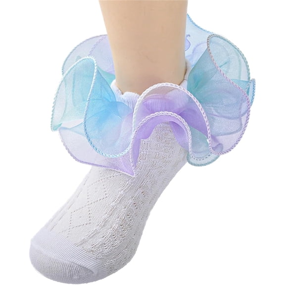 1Pairs Toddler Girls Ruffle Socks Double Lace Frilly Princess Dress Sock Cotton Anti-slip Ankle Socks for Kids Years 1-10T