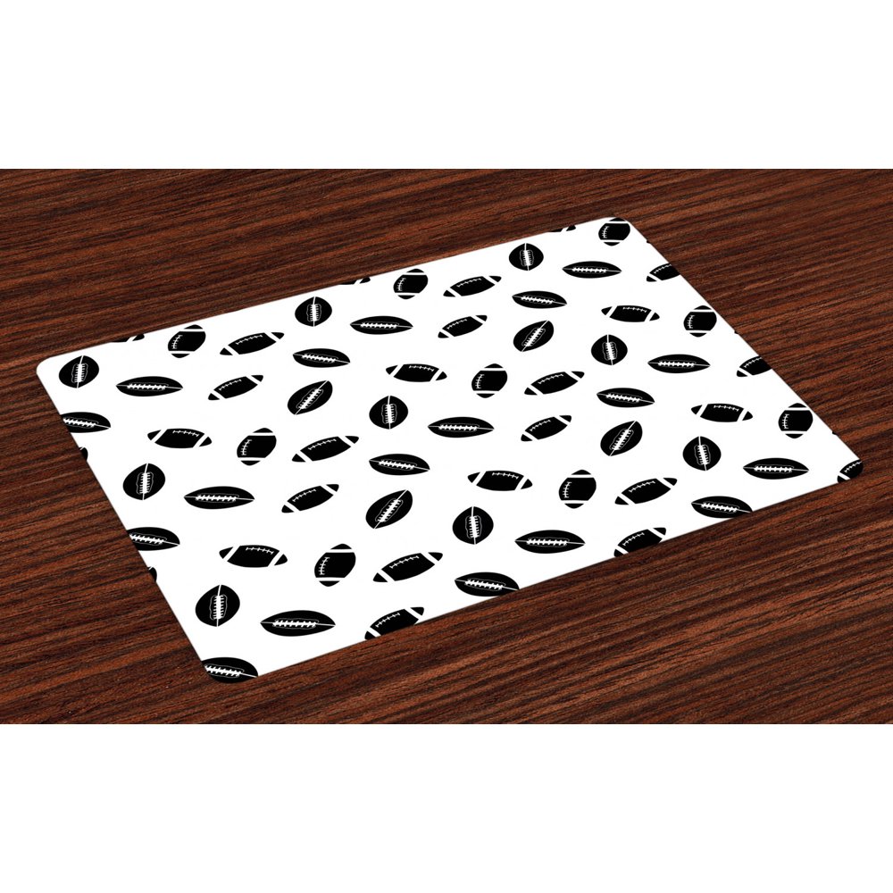 American Football Placemats Set of 4 Monochrome Pattern with Black