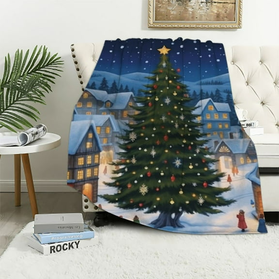 Pratyus Christmas Tree Snow Village Star Flannel Throw Blanket for Couch Sofa Bed, Christmas Home Decor All Seasons Long-Lasting Blanket 40x50in