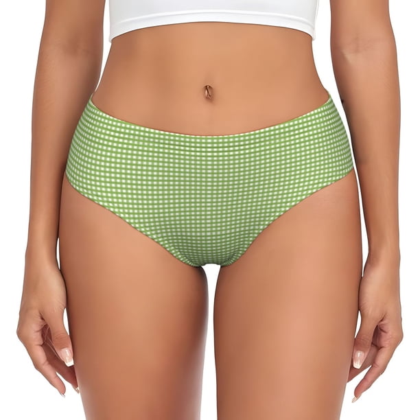 Fotbe Green Gingham Calzones Estampados para Mujer – Ropa Interior de Algodón, Cómoda, Suave y Elástica-3X-Large