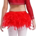 thumbnail image 5 of Lejafay Girls Glittery Rhinestones Dance Outfits One Shoulder Mock Neck Crop Top with Feather Briefs Dancewear Red 6, 5 of 6