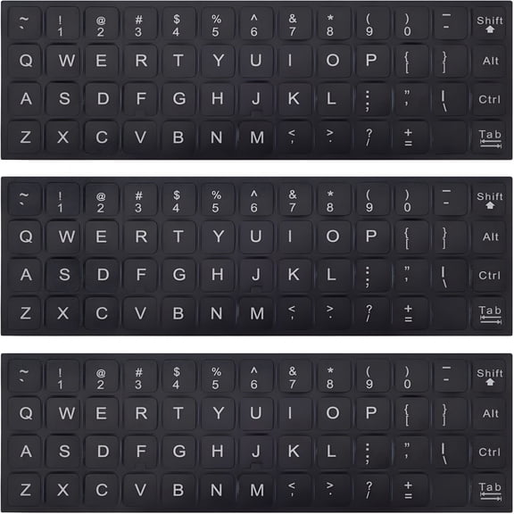 XUBIYM 3Pcs Universal English Keyboard Letter Stickers, Replacement Keyboard Stickers for Keys, Laptop, Computer, Desktop with Black Background and White Lettering