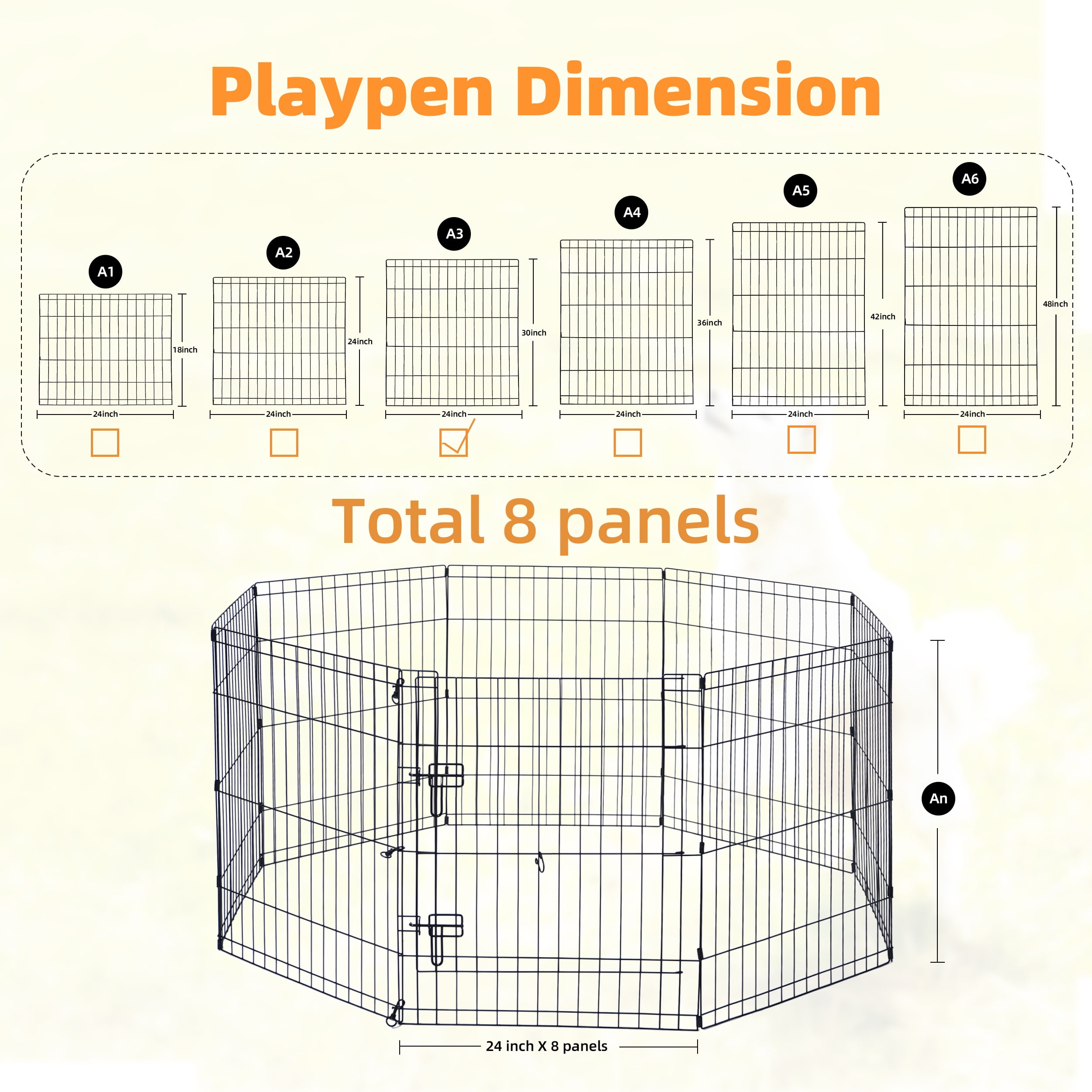 Max & Marlow Portable Dog Playpen, 8-Panel Metal Dog Fence, Indoor & Outdoor Use, Customizable, 30" Height