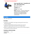 thumbnail image 2 of Front Lower Ball Joint - Compatible with 2018 - 2022 Toyota Camry 2019 2020 2021, 2 of 2