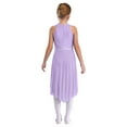 thumbnail image 4 of YIZYIF Kids Girls High-low Lyrical Modern Dance Leotard Dress Shiny Rhinestones Sleeveless Praise Dance Dress A Lavender 16, 4 of 7