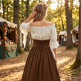 thumbnail image 4 of Renaissance Costume, Women Renaissance Costume Medieval High Waisted Skirt Set | 2 Piece Victorian Set,Off Shoulder Collar,Flared Sleeves,Skirt Length Up to Ankle, Coffee XL, 4 of 6