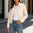 thumbnail image 4 of QIYAGBSA Jacket for Women Soft Turn Down Lapel Collar Button Down Long Sleeve Fall Winter Casual Outerwear Lightweight Warm Layer with Chest Pockets (Beige, 2XL), 4 of 9