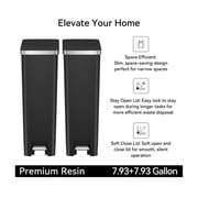 EKO Hana Step Trash Can, 2-Pack, 8-Gallon Each, Black Plastic