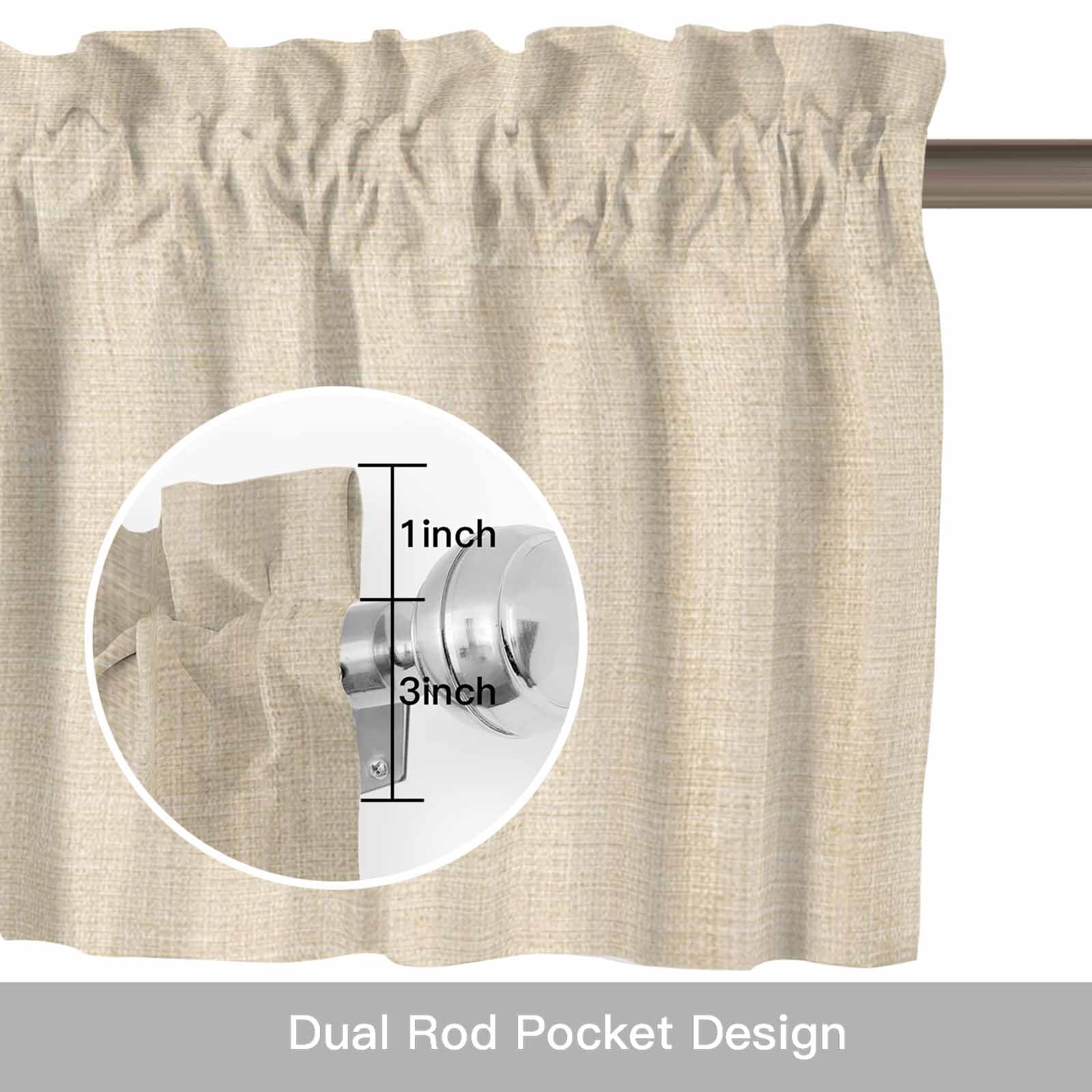 Vintage Linen Window Valance for Kitchen, Pastoral Beige Linen Texture Farmhouse Rod Pocket Short Curtain for Small Windows, Light Filtering Decorative Valance, 60 x 18 Inch, 1 Panel
