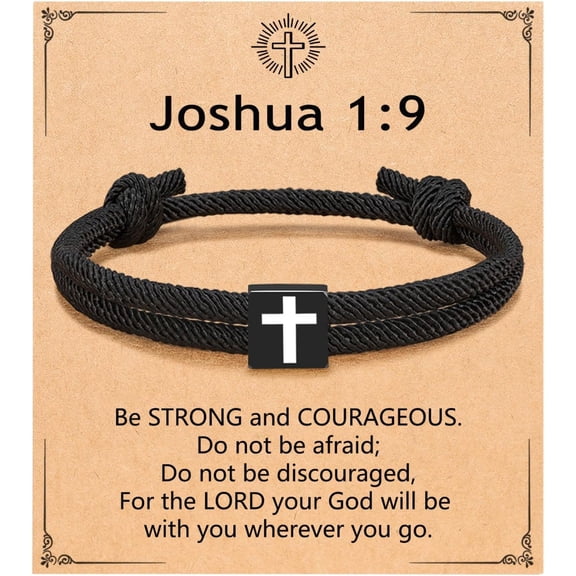 Men Adjustable Rope Cross Bracelet, Christian Religious Jewelry, Perfect Easter Christmas Baptism Birthday Gifts for Teens