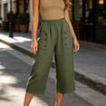 thumbnail image 2 of SHTXOZHI Elastic Waist Cropped Pants for Women Straight Leg Button Down Capris Casual Dressy Pants with Pockets, 2 of 6