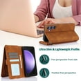 thumbnail image 4 of Allytech Wallet Case for Samsung Galaxy S23 FE, Retro PU Leather Cards Slots Zipper Poket Flip Cover Stand Shockproof Hand Wrist Strap Phone Case for Galaxy S23 FE - Brown, 4 of 8