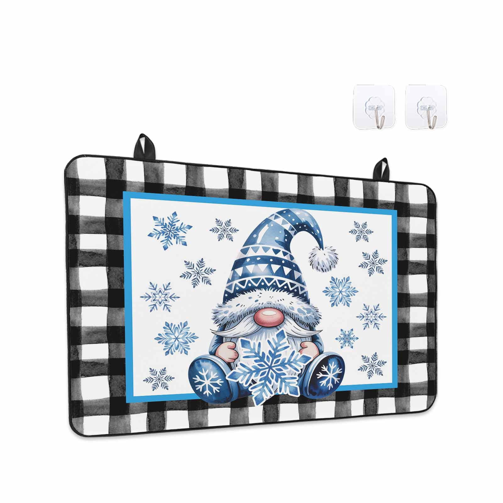 Christmas Stove Top Cover for Electric Stove, Heat-proof & Non Slip Glass Top Stove Cover Protector, Winter Blue Snowflakes Gnomes Black Plaid Kitchen Flat Cooktop Rubber Mat 24x21 Inches