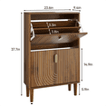thumbnail image 4 of Hommoo 2 Flip Drawers Shoe Storage Cabinet, Freestanding Shoe Cabinet with Metal Handles & line groove design, Shoe Rack Cabinet, Walnut, 4 of 6
