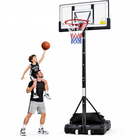 Vecukty Adjustable 3.3-10 ft Basketball Hoop Outdoor for Adults, Teens & Kids, Portable Basketball Goal with 44 inch Backboard, 18 inch Rim, Wheels, Black