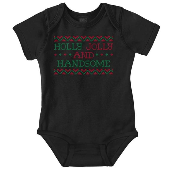 Xmas Holly Jolly Handsome Pattern Baby Romper Boys or Girls Brisco Brands NB