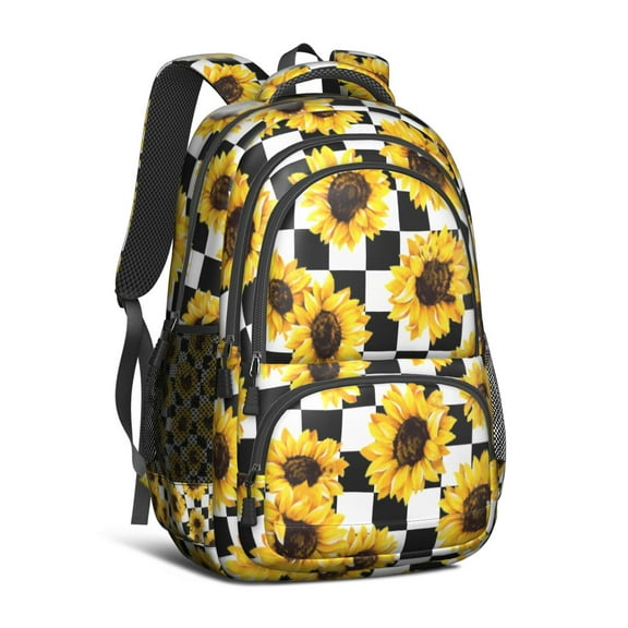 Checke Sunflower Backpack for School,Cute School Bag,Schoolbag with Adjustable Shoulder Straps & Padded Back,16.9 Inch