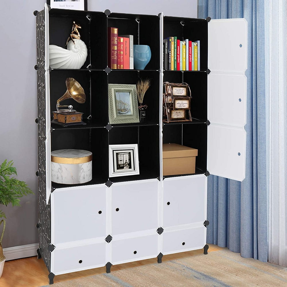 Cube Storage with Doors, 12-Cube Storage Organizer, Plastic Closet