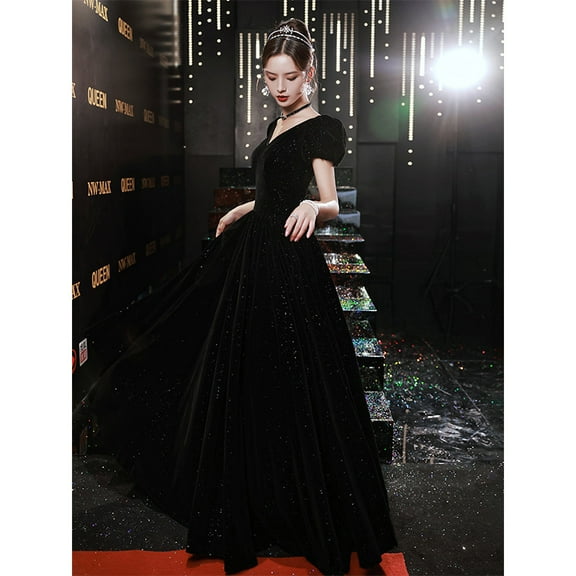 Elegant Evening Dress for Women 2025 New Black Velvet Dress Socialite Elegant French Style Party Dress Spring