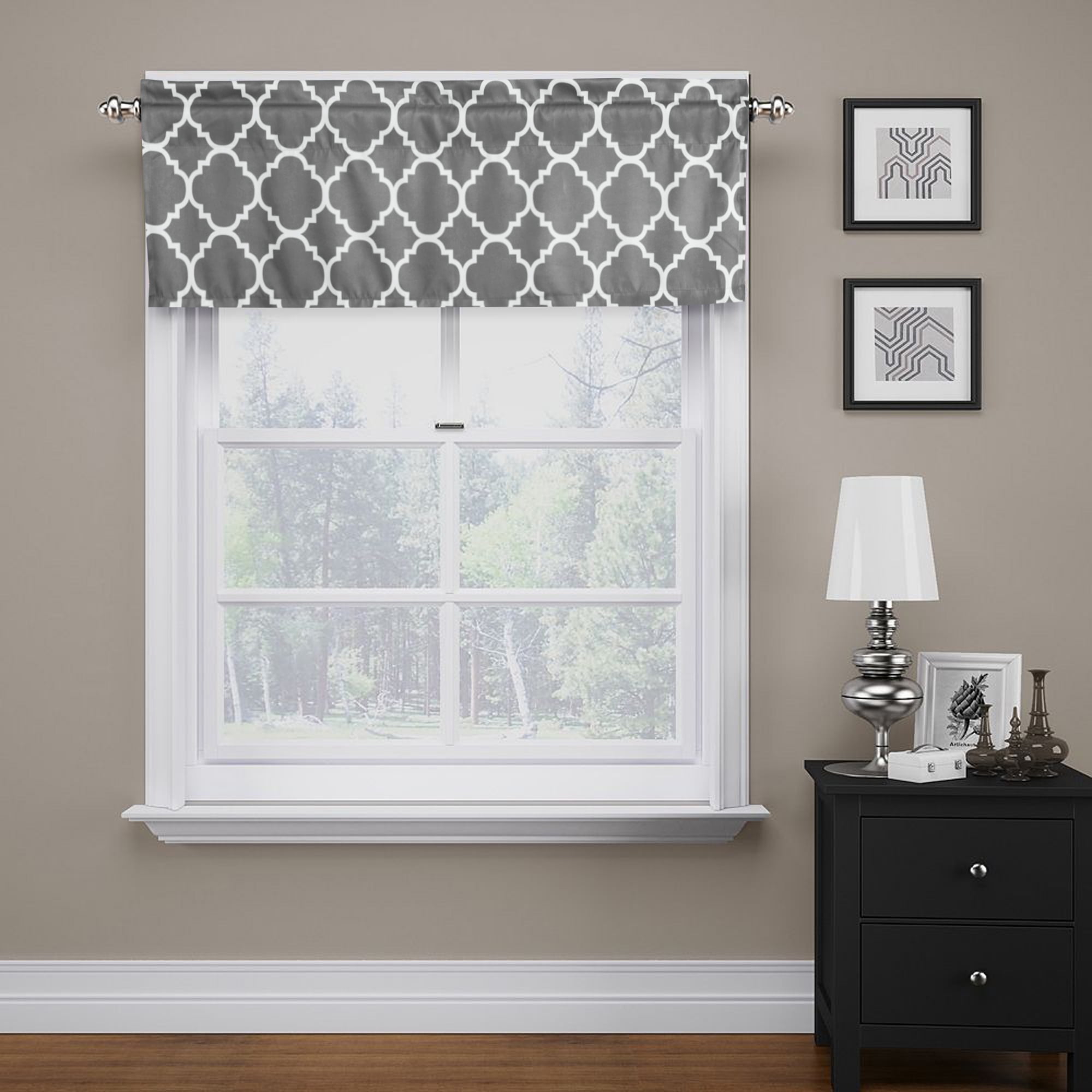 FlamingoP Moroccan Mild Gray Valance Curtain Extra Wide and Short