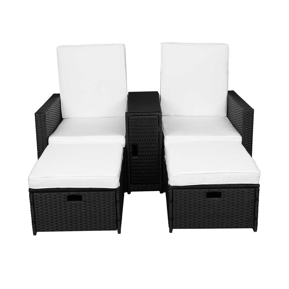 Veryke 5 Piece Outdoor Patio Rattan Lounge Chaise with Adjustable Backrest & Ottomans - image 4 of 10