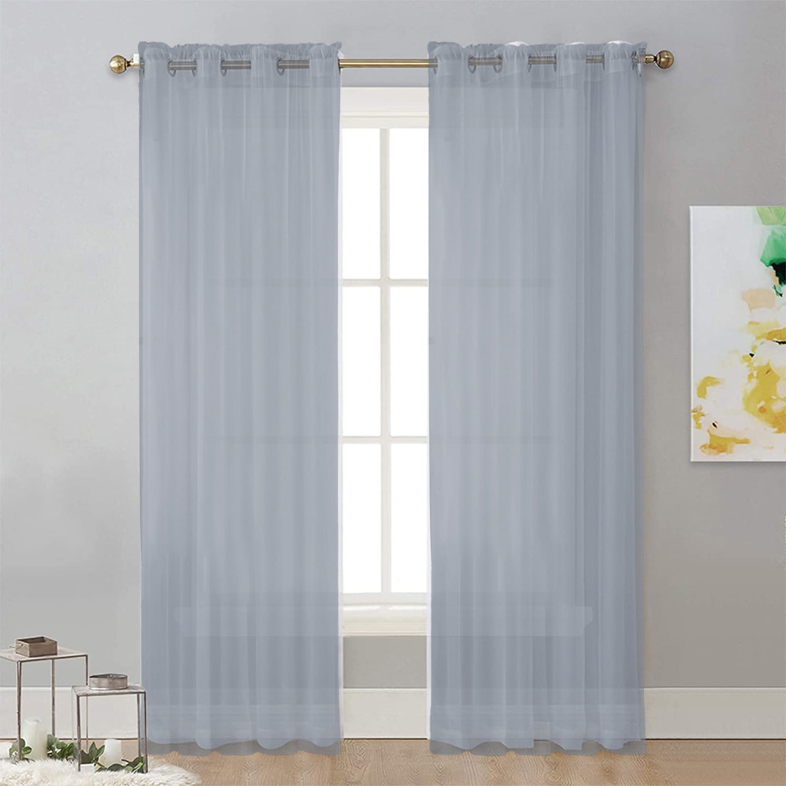 Basic Rod Pocket Sheer Voile Window Curtain Panels, Single-Panel, Kitchen Bedroom Children Living Room Yard (Gray)