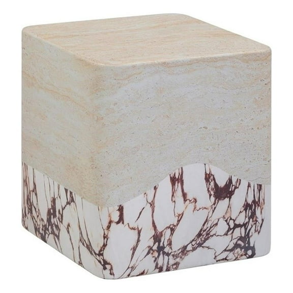 Pemberly Row Travertine & Breccia Concrete Indoor / Outdoor Side Table