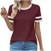 thumbnail image 4 of asjyhkr T-Shirts d'Été pour Femmes à Col Rond, Chemises à Carreaux à Manches Courtes, Tendance, Décontractées, Extensibles, Confortables, Blouses à Blocs de Couleur, 4 of 4