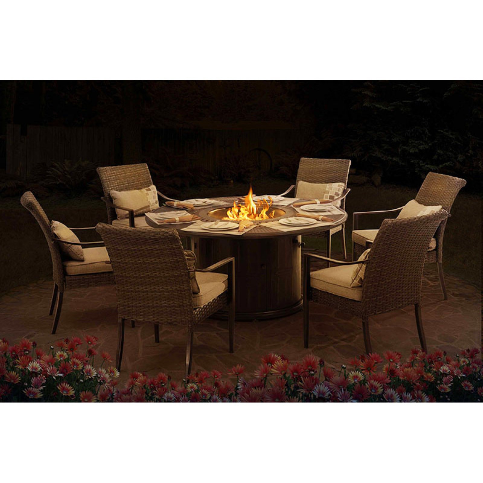 Sunjoy Simone Aluminum 7 Piece Fire Pit Set with Wicker Chairs - image 2 of 10