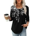thumbnail image 2 of BangWanChi Women's New 3/4 Sleeve Round Neck Cover Casual Pleated Tunic Top Curved Hem Printed Fashion Tops, 2 of 6