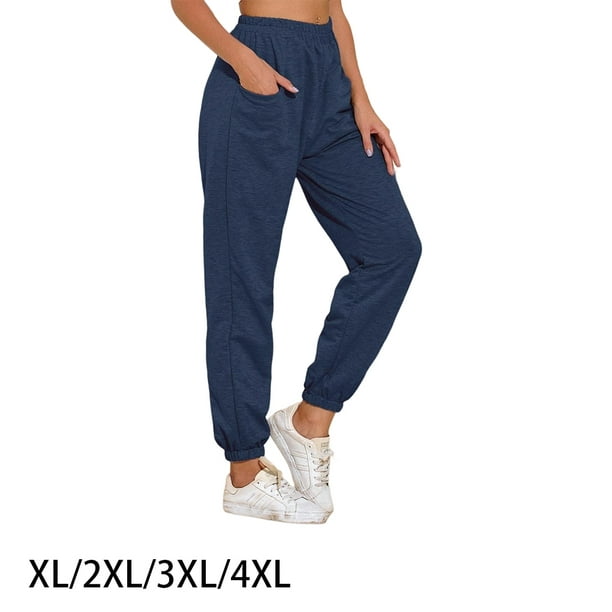 Women Sport Pants Elastic Trousers Clothing Pockets Work Solid Full Length  Comfortable Loose Pant Solid Color Casual Sportwear Clothing Sweatpants 2XL  