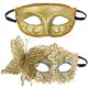 thumbnail image 1 of 2 piezas Máscaras de fiesta Máscaras de carnaval Máscaras de media mascarada Máscaras de pareja doradas Máscaras de mariposas para mujeres Máscaras venecianas, 1 of 4