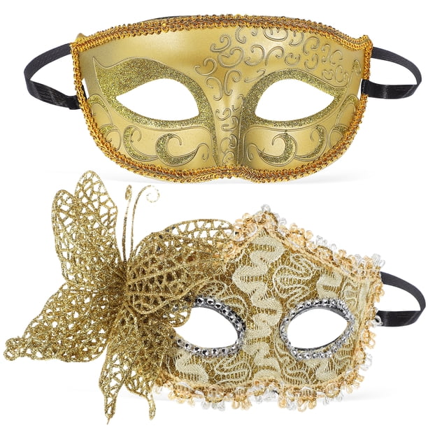 2 piezas Máscaras de fiesta Máscaras de carnaval Máscaras de media mascarada Máscaras de pareja doradas Máscaras de mariposas para mujeres Máscaras venecianas