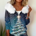 thumbnail image 6 of Women's Fashion Casual Sweater Zipper Cardigan, Christmas Themed Print Plush Hooded Jacket for Seasonal Holiday Cheer and Style,Blue,2XL, 6 of 6