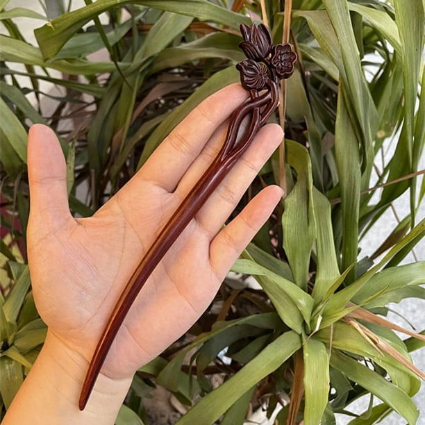 Horquilla antigua tallada en madera de sándalo rojo lobular, placa para el cabello, artesanías de madera pulida a mano, regalos antiguos de caoba