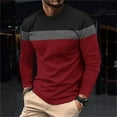 thumbnail image 2 of Stamzod Mens Shirts Fashion Patchwork Round Neck Long Sleeve Shirt Daily Casual Work Shirts for Men Wine S, 2 of 6