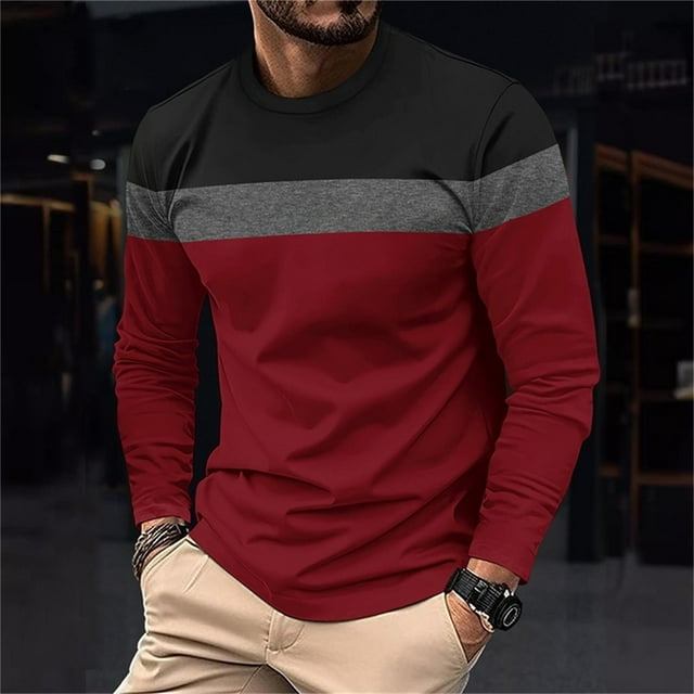 pstuiky Camisas casuales de manga larga para hombre, Camiseta deportiva informal de manga larga con cuello redondo y parches para hombre salir tops m