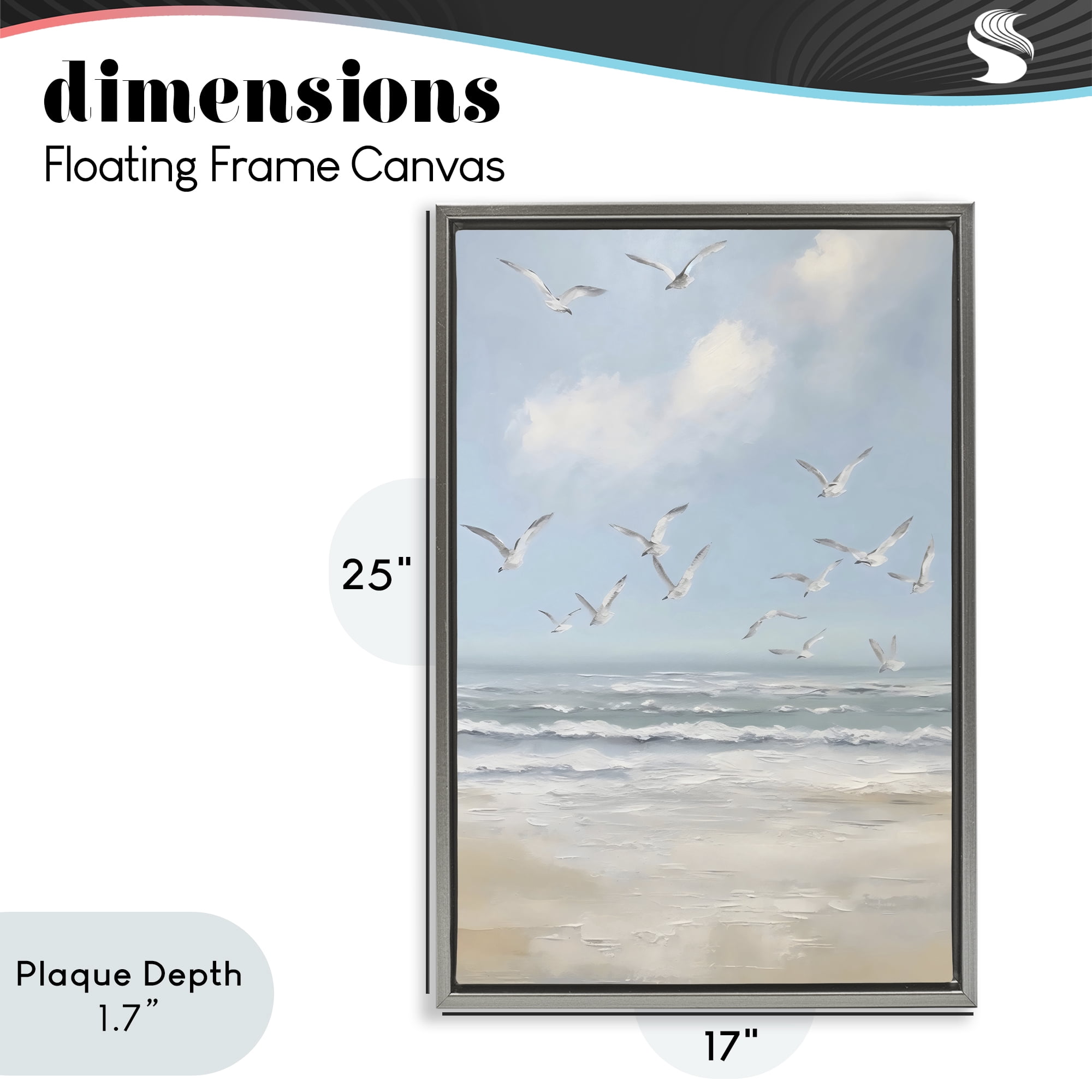 Stupell Industries Ocean Flight Seagulls Gray Framed Floater Canvas Wall Art, design by Creative Studio