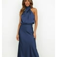 thumbnail image 2 of Robe Longue Plissée Sans Manches en Satin d'Été pour Femmes, 2 of 3