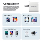Powertek 20W USB-C PD + USB-A Dual Port Wall Charger, Carbon Design, White