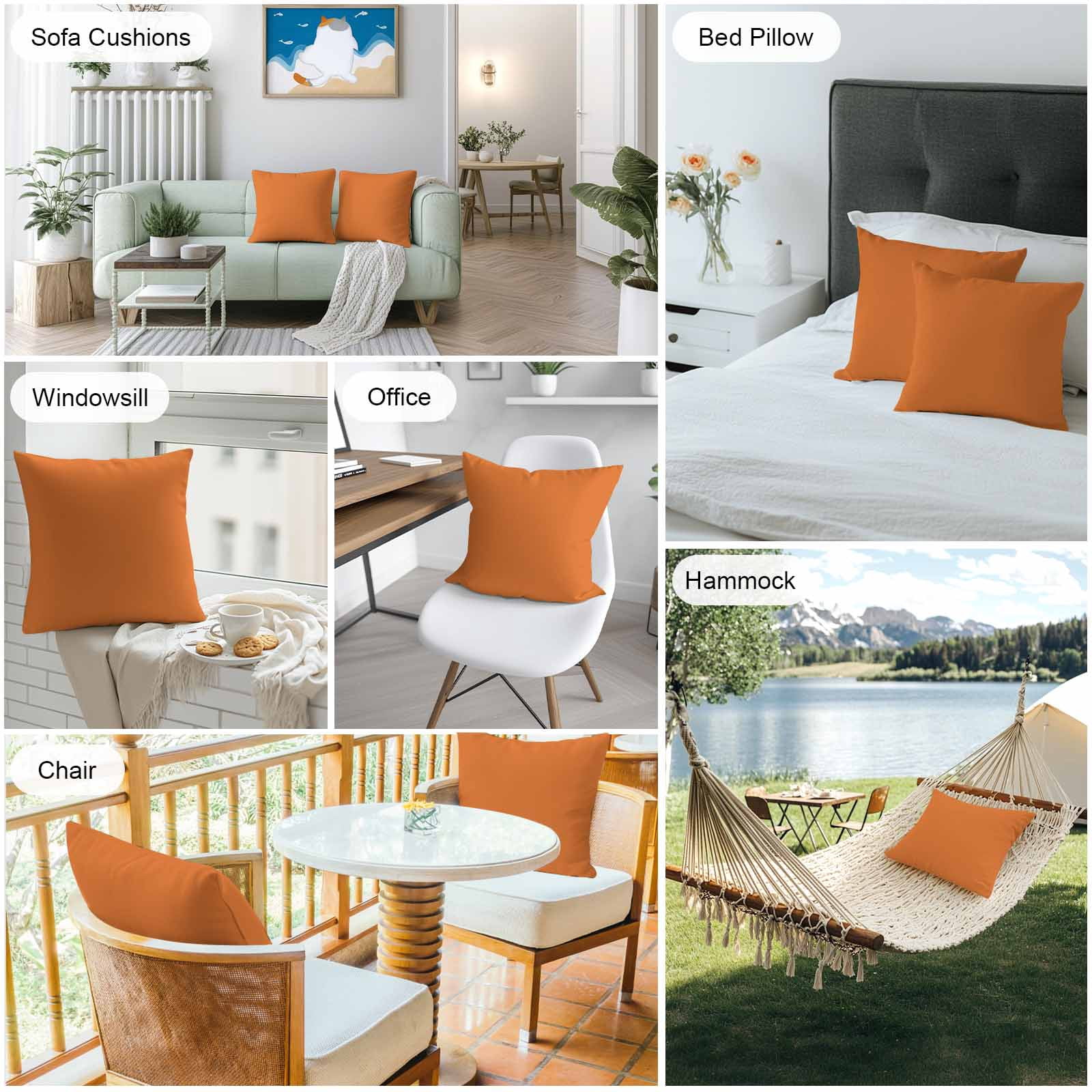 Boanket Outdoor Pillow Covers 26 x 26 Inches, Orange Waterproof Throw Pillow Cover Set of 2, Pure Orange Decorative Square Cushion Covers for Patio/Tent/Couch/Garden