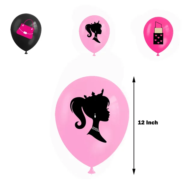 Juego de vajilla para fiesta de cumpleaños de Barbie, pancarta desechable para tarta, bandera colgante, globos de Barbie, decoración de cumpleaños