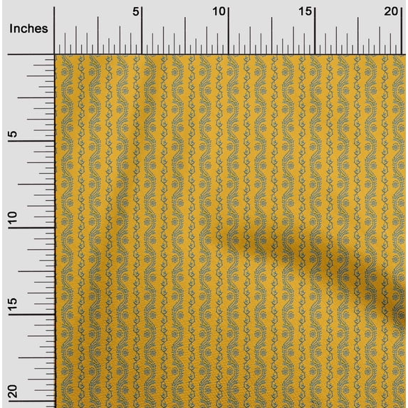 oneOone Cotton Poplin Dark Yellow Fabric Leaves & Flower Floral Quilting Supplies Print Sewing Fabric By The Yard 56 Inch Wide