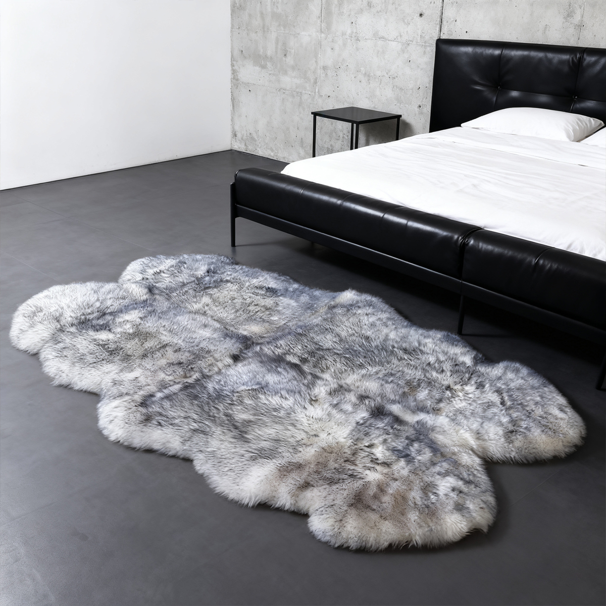 Faux sheepskin area rug 4'x6', white-gray machine-washable fluffy carpet，Suitable for bedroom, living room, and children's room bedside rug
