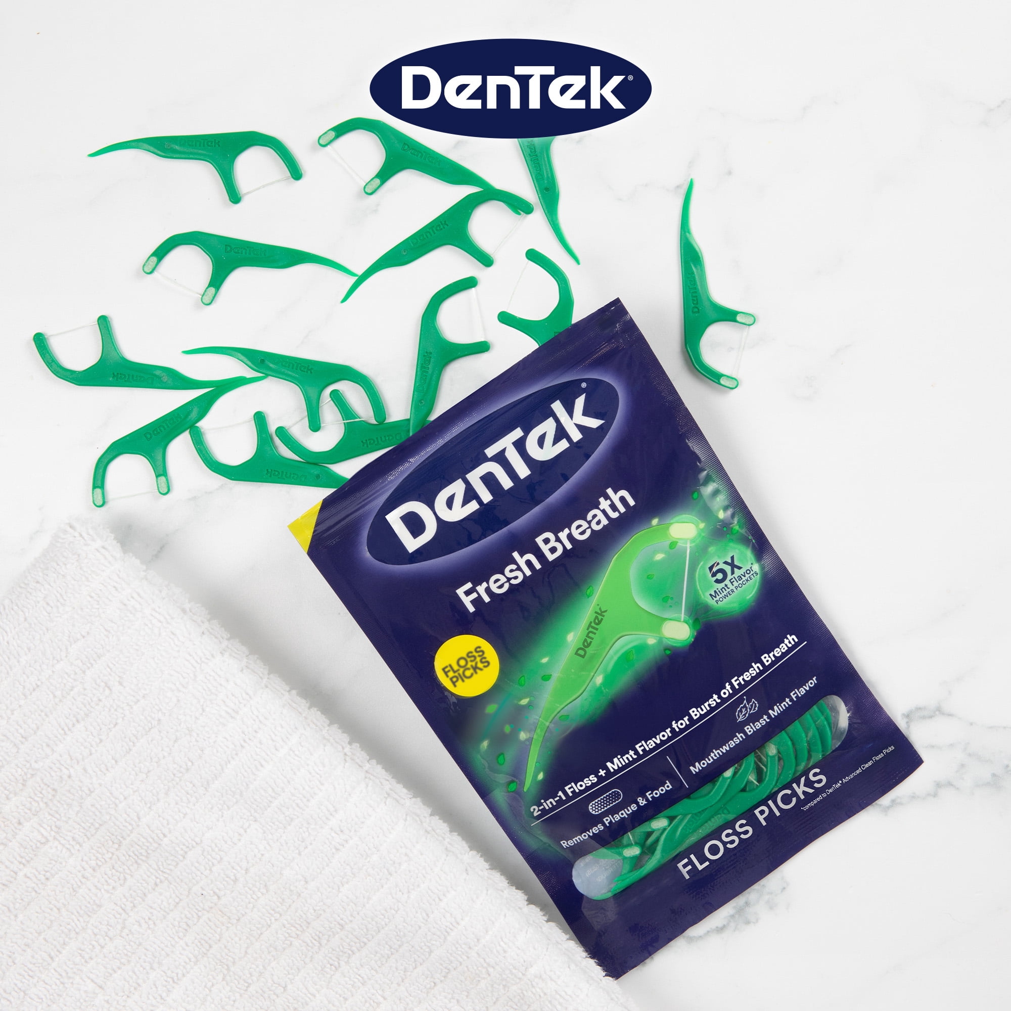 DenTek Fresh Breath Floss Picks with Mint Flavor Power Pockets, Dental Floss and Plaque Remover, 150 Count