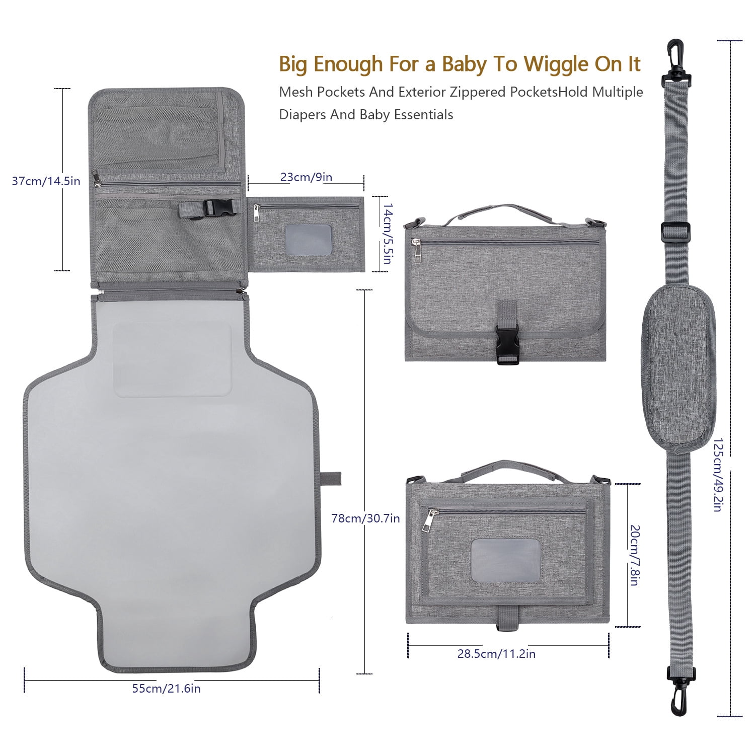 SPEKSEE Portable Diaper Changing Pad - Outdoor Travel Foldable Waterproof Diaper Bag with Shoulder Strap and Wet Wipes Pocket
