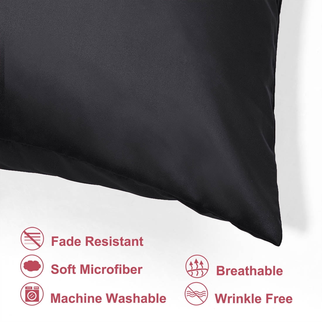 Unique Bargains 2 Pack Silky Satin Pillow Cover Cases Black 14" x 20"