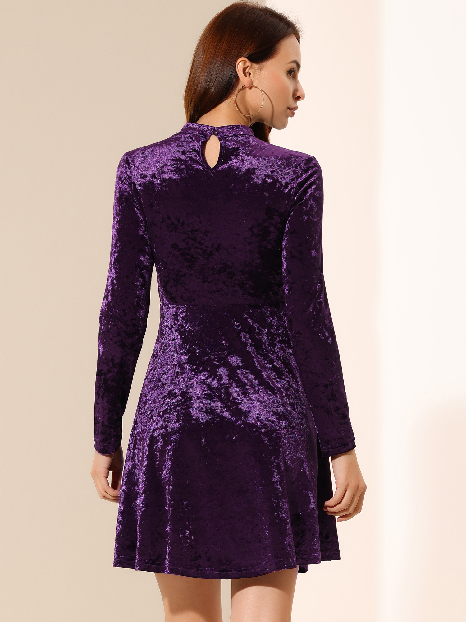 DARING DIVA Women's Prom Choker Neck High Waist Velvet Mini Dress L Purple