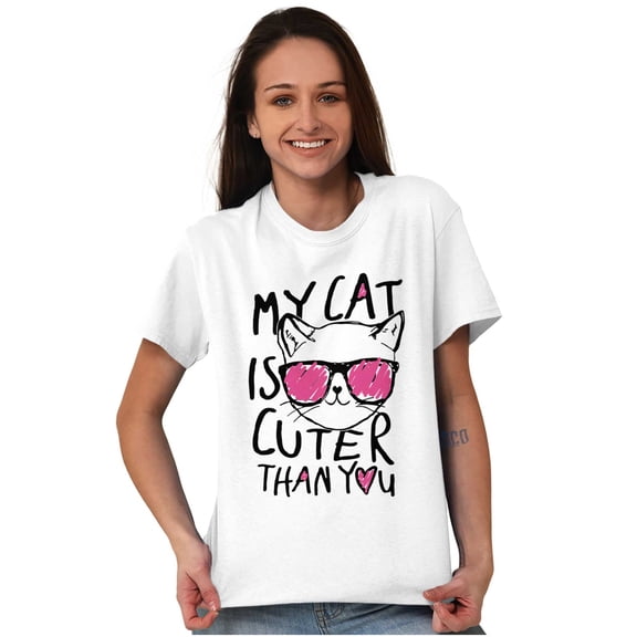 My Cat is Cuter Than You Cute Glasses Women's Graphic T Shirt Tees Brisco Brands S